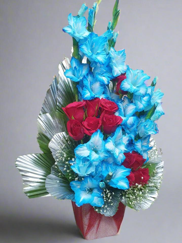 A Beautiful Contrast Roses and Gladiolus