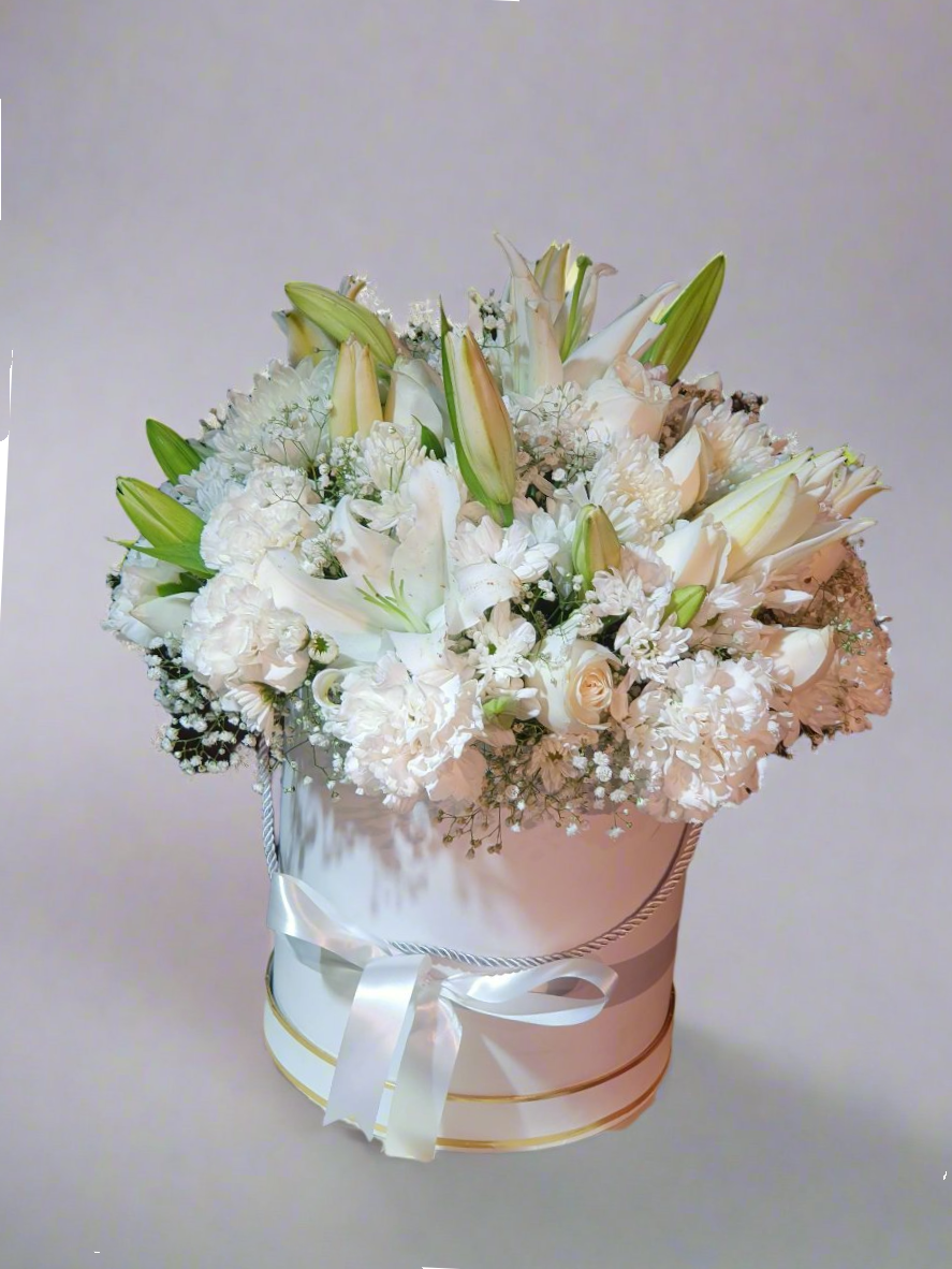 Blissful White Carnations in Soft Pink