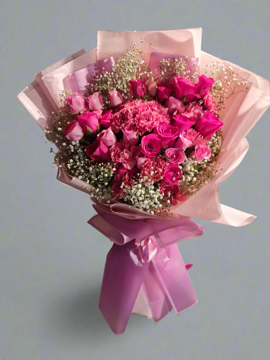 Elegant Bouquet of Pink Roses and Carnations