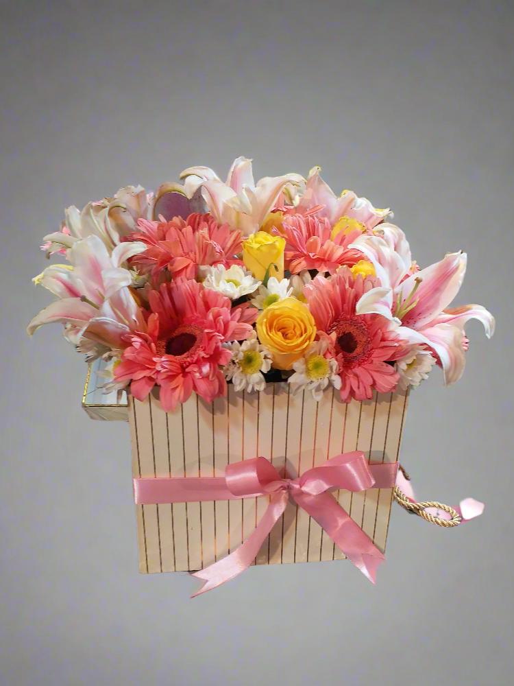 Floral Box with Pink Lilies & Yellow Roses