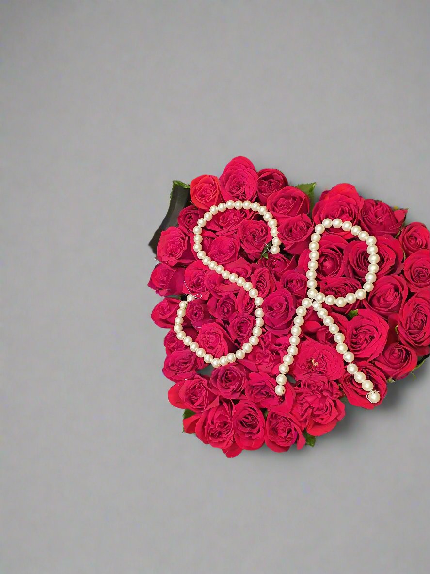 Heart-Shaped Red Roses with Pearl