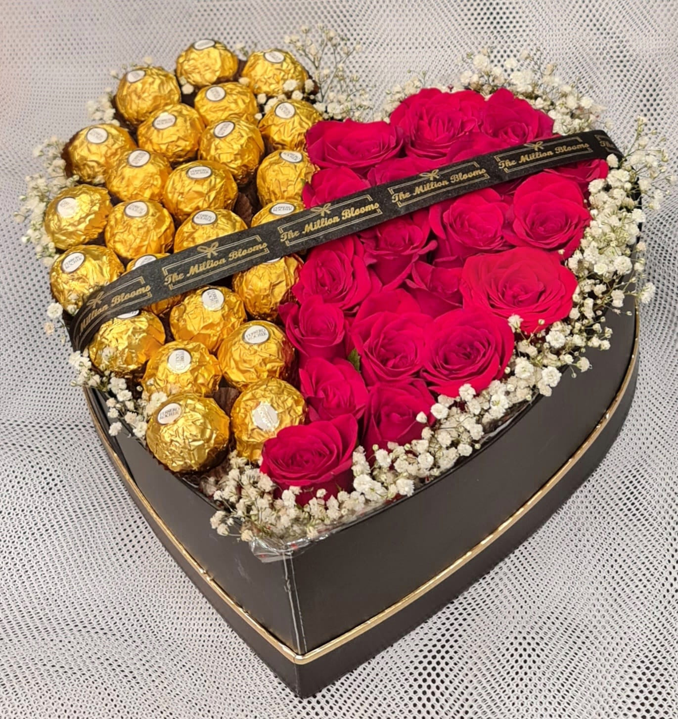 Heart Box of Red Roses and chocolates
