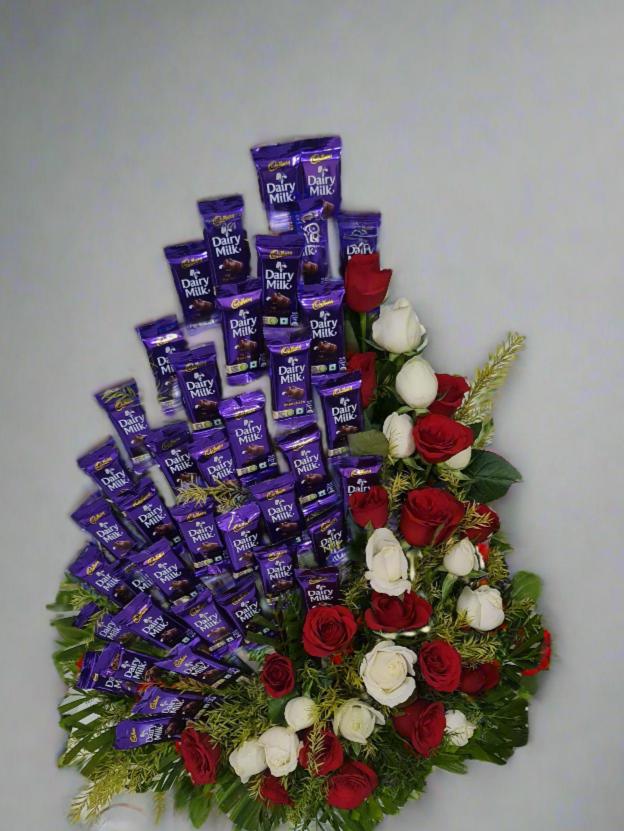 Red & White Roses and Chocolate Delight