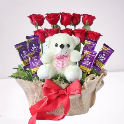 Basket of Flowers, Chocolates & Teddy