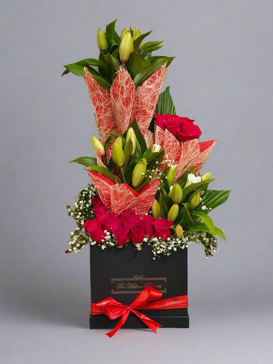 Black Box Elegance: Roses & Lilies