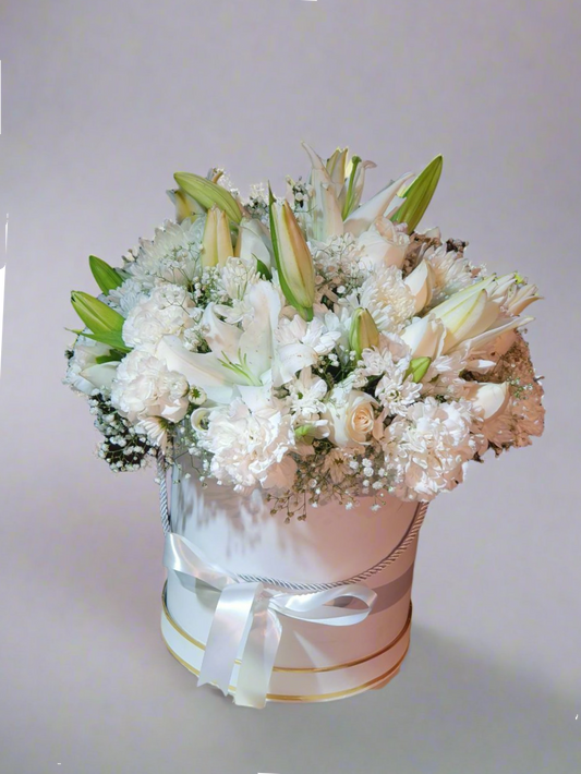 Blissful White Carnations in Soft Pink