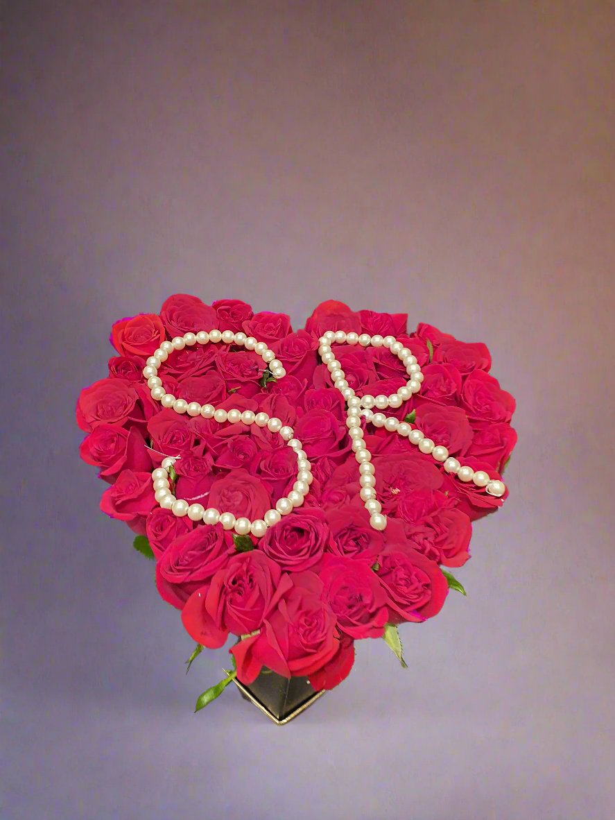 Heart-Shaped Red Roses with Pearl