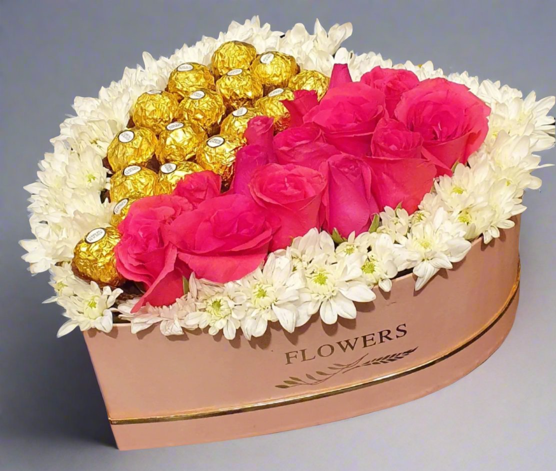Heart Box with Roses & Chocolates