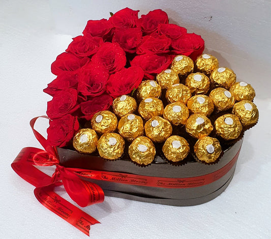 Red Roses & Ferrero Rocher in a Heart Box