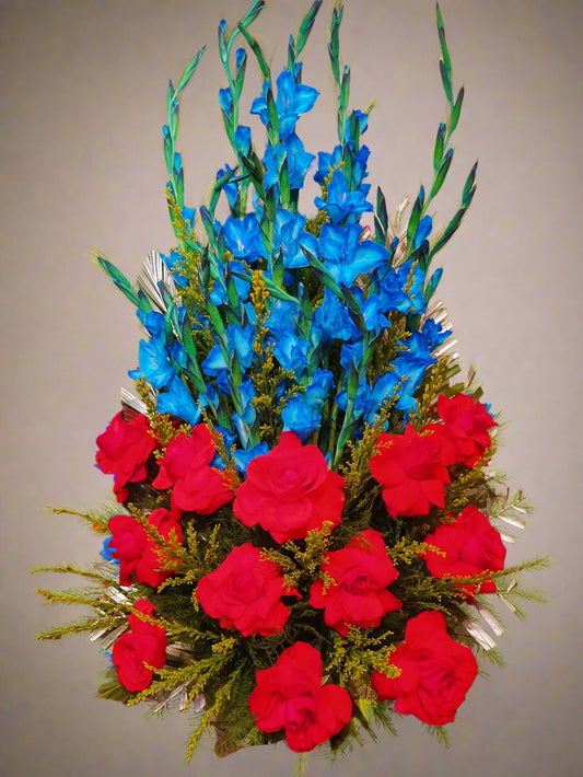 The Bold Beauty of Red Carnations and Blue Gladiolus